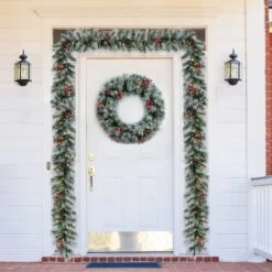 Glitzhome® 9ft. Pre-Lit Greenery Pinecones & Red Berries Christmas Garland -Michaels Shop D652260S 3