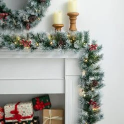 Glitzhome® 9ft. Pre-Lit Greenery Pinecones & Red Berries Christmas Garland -Michaels Shop D652260S 4