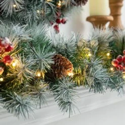 Glitzhome® 9ft. Pre-Lit Greenery Pinecones & Red Berries Christmas Garland -Michaels Shop D652260S 5