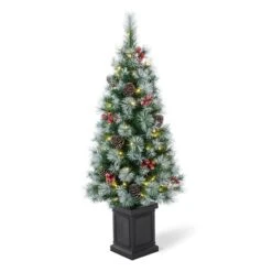 4ft. Pre-Lit Pine Artificial Christmas Porch Tree, Warm White LED Lights