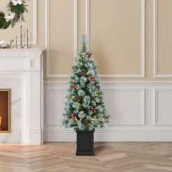 4ft. Pre-Lit Pine Artificial Christmas Porch Tree, Warm White LED Lights -Michaels Shop D652274S 2