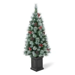 4ft. Pre-Lit Pine Artificial Christmas Porch Tree, Warm White LED Lights -Michaels Shop D652274S 6