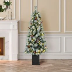 2 Pack 5ft. Pre-Lit Pine Artificial Christmas Porch Tree, Warm White LED Lights -Michaels Shop D652277S 3