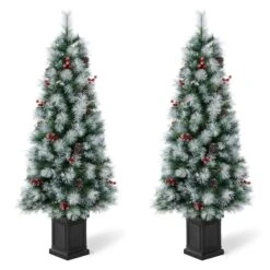 2 Pack 5ft. Pre-Lit Pine Artificial Christmas Porch Tree, Warm White LED Lights -Michaels Shop D652277S 8