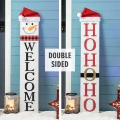 Glitzhome® 42.5'' Reversible Double-Sided Wooden Porch Sign -Michaels Shop D652320S 2