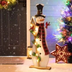 Glitzhome® 36'' Lighted Wooden Snowman Porch Décor -Michaels Shop D652321S 2