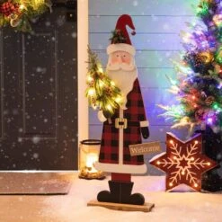 Glitzhome® 36'' Lighted Wooden Santa Porch Décor -Michaels Shop D652322S 2