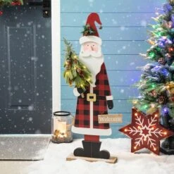Glitzhome® 36'' Lighted Wooden Santa Porch Décor -Michaels Shop D652322S 3