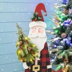 Glitzhome® 36'' Lighted Wooden Santa Porch Décor -Michaels Shop D652322S 5