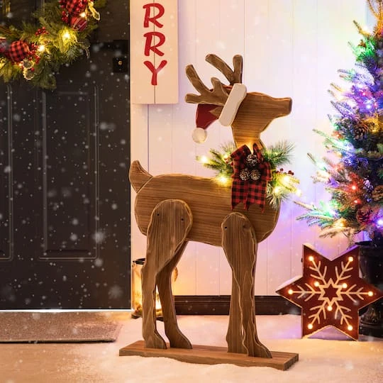 Glitzhome® 36'' Chunky Wood Reindeer Porch Décor 5 Glitzhome® 36'' Chunky Wood Reindeer Porch Décor - Image 3