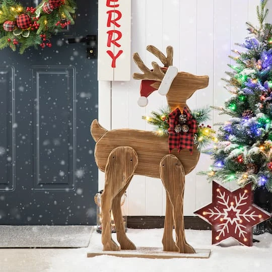 Glitzhome® 36'' Chunky Wood Reindeer Porch Décor 6 Glitzhome® 36'' Chunky Wood Reindeer Porch Décor - Image 4