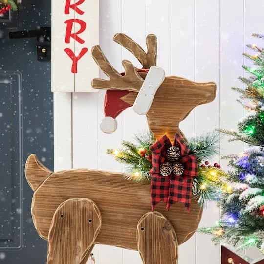Glitzhome® 36'' Chunky Wood Reindeer Porch Décor 10 Glitzhome® 36'' Chunky Wood Reindeer Porch Décor - Image 8