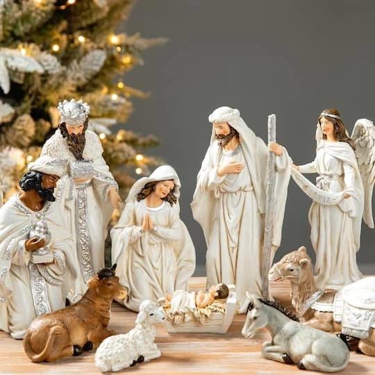 Glitzhome® Ivory Resin Nativity Figurine Set 7 Glitzhome® Ivory Resin Nativity Figurine Set - Image 5