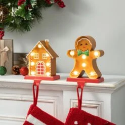 Glitzhome® Marquee LED Gingerbread House & Gingerbread Man Christmas Stocking Holder Set -Michaels Shop D652344S 2