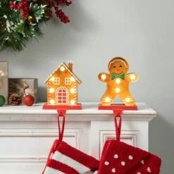 Glitzhome® Marquee LED Gingerbread House & Gingerbread Man Christmas Stocking Holder Set -Michaels Shop D652344S 3