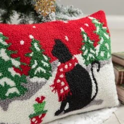 Glitzhome® Hooked Christmas Cat Pillow -Michaels Shop D652355S 4