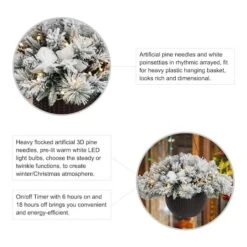 Glitzhome® 24'' Pre-Lit Snow Flocked Christmas Artificial Pine Poinsettia Hanging Baskets, 2ct. -Michaels Shop D652356S 8
