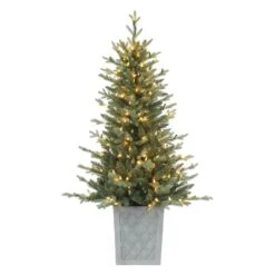 4.5ft. Pre-Lit Barcelona Blue Spruce Artificial Christmas Tree In Pot, Warm White LED Lights