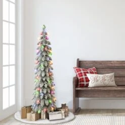 4ft. Pre-Lit Flocked Alpine Artificial Christmas Tree, Multicolor Lights -Michaels Shop D659586S 3