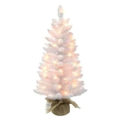 3ft. Pre-Lit White Artificial Christmas Tree In Burlap Base, Clear Lights
