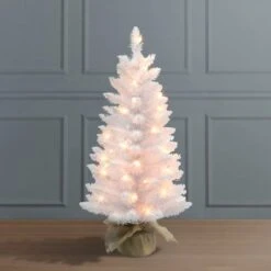 3ft. Pre-Lit White Artificial Christmas Tree In Burlap Base, Clear Lights -Michaels Shop D659608S 3