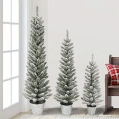 3ft., 4ft., & 5ft. Unlit Flocked Artificial Potted Christmas Trees 9 3ft., 4ft., & 5ft. Unlit Flocked Artificial Potted Christmas Trees -Michaels Shop D659709S 3