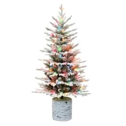 4.5ft. Pre-Lit Flocked Arctic Fir Artificial Christmas Tree, Multicolor Lights 7 4.5ft. Pre-Lit Flocked Arctic Fir Artificial Christmas Tree, Multicolor Lights -Michaels Shop D659720S 1 1