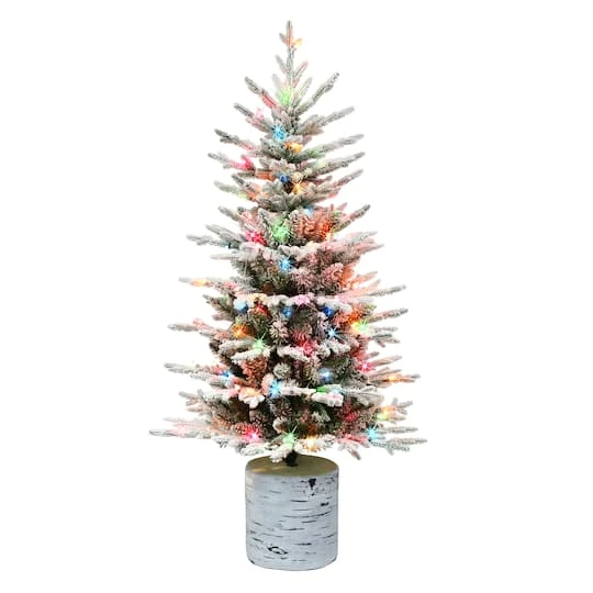 4.5ft. Pre-Lit Flocked Arctic Fir Artificial Christmas Tree, Multicolor Lights 4 4.5ft. Pre-Lit Flocked Arctic Fir Artificial Christmas Tree, Multicolor Lights - Image 2