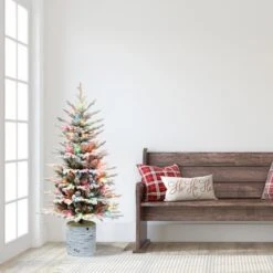 4.5ft. Pre-Lit Flocked Arctic Fir Artificial Christmas Tree, Multicolor Lights 9 4.5ft. Pre-Lit Flocked Arctic Fir Artificial Christmas Tree, Multicolor Lights -Michaels Shop D659720S 3