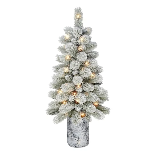 3.5ft. Pre-Lit Potted Flocked Pine Artificial Christmas Tree, White LED Lights 4 3.5ft. Pre-Lit Potted Flocked Pine Artificial Christmas Tree, White LED Lights - Image 2