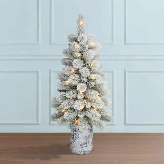 3.5ft. Pre-Lit Potted Flocked Pine Artificial Christmas Tree, White LED Lights 6 3.5ft. Pre-Lit Potted Flocked Pine Artificial Christmas Tree, White LED Lights - Image 4