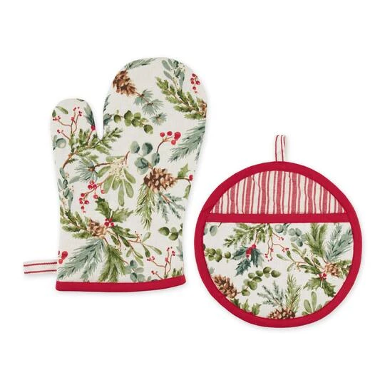 DII® Heritage Holiday Sprigs Oven Mitt & Potholder Set 4 DII® Heritage Holiday Sprigs Oven Mitt & Potholder Set - Image 2