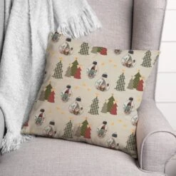 Cream Tree & Globe Pattern Throw Pillow -Michaels Shop D662502S 3