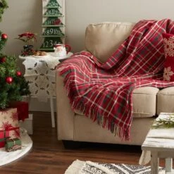 DII® Tartan Holly Plaid Recycled Cotton Throw -Michaels Shop D663091S 5