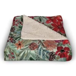 Holiday Blooms Pattern Sherpa Fleece Blanket -Michaels Shop D673255S 2