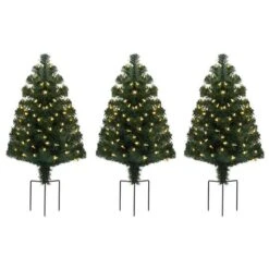 3ct. Pre-Lit Alexa Enabled Pathway Green Artificial Christmas Tree Set