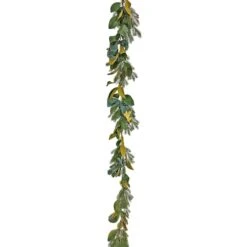 9" Christmas Magnolia Mix Pine Garland With Fabric Bow, Warm White LED Lights -Michaels Shop D675899S 14