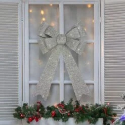 Northlight 24" LED Lighted Silver Tinsel Bow Christmas Decoration -Michaels Shop D676178S 2