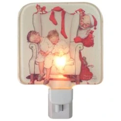 Northlight 6" Norman Rockwell 'Santa Looking At Two Sleeping Children' Glass Christmas Night Light