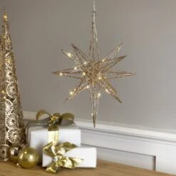 Northlight 12'' Warm White LED Lighted B/O Gold Glittered Geometric Star Christmas Decoration -Michaels Shop D676325S 12