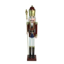 Northlight 48'' Brown And White Wooden Christmas Nutcracker King With Scepter Decoration -Michaels Shop D676331S 1 1