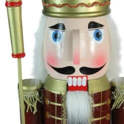 Northlight 48'' Brown And White Wooden Christmas Nutcracker King With Scepter Decoration -Michaels Shop D676331S 2