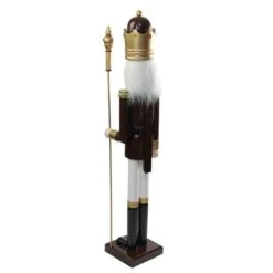 Northlight 48'' Brown And White Wooden Christmas Nutcracker King With Scepter Decoration -Michaels Shop D676331S 6