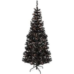 Northlight 6ft. Pre-Lit Black Tinsel Artificial Christmas Tree, Clear Lights