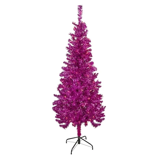 Northlight 6ft. Pre-Lit Pink Tinsel Artificial Christmas Tree, Clear Lights 4 Northlight 6ft. Pre-Lit Pink Tinsel Artificial Christmas Tree, Clear Lights - Image 2