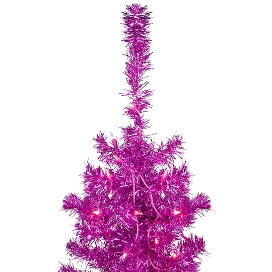 Northlight 6ft. Pre-Lit Pink Tinsel Artificial Christmas Tree, Clear Lights 7 Northlight 6ft. Pre-Lit Pink Tinsel Artificial Christmas Tree, Clear Lights - Image 5