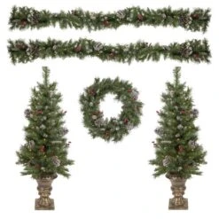 Northlight 5-Piece Pre-Lit Frosted Verona Berry Pine Artificial Christmas Entryway Set