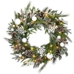 Alpine Collection 30" Warm White LED Decorated Wreath