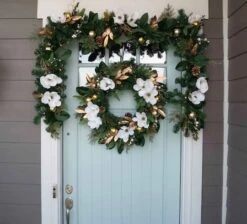 9ft. Pre-Lit Artificial White & Gold Magnolia Christmas Garland White Gold Magnolia -Michaels Shop D754392S 10