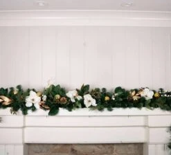 9ft. Pre-Lit Artificial White & Gold Magnolia Christmas Garland White Gold Magnolia -Michaels Shop D754392S 6